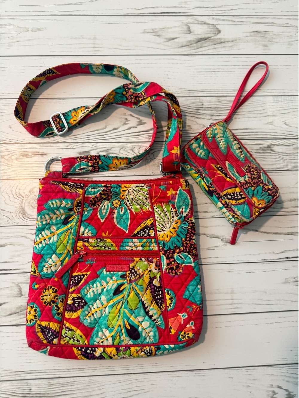 Vera Bradley Crossbody Bag & Wristlet Wallet Set Floral Butterfly